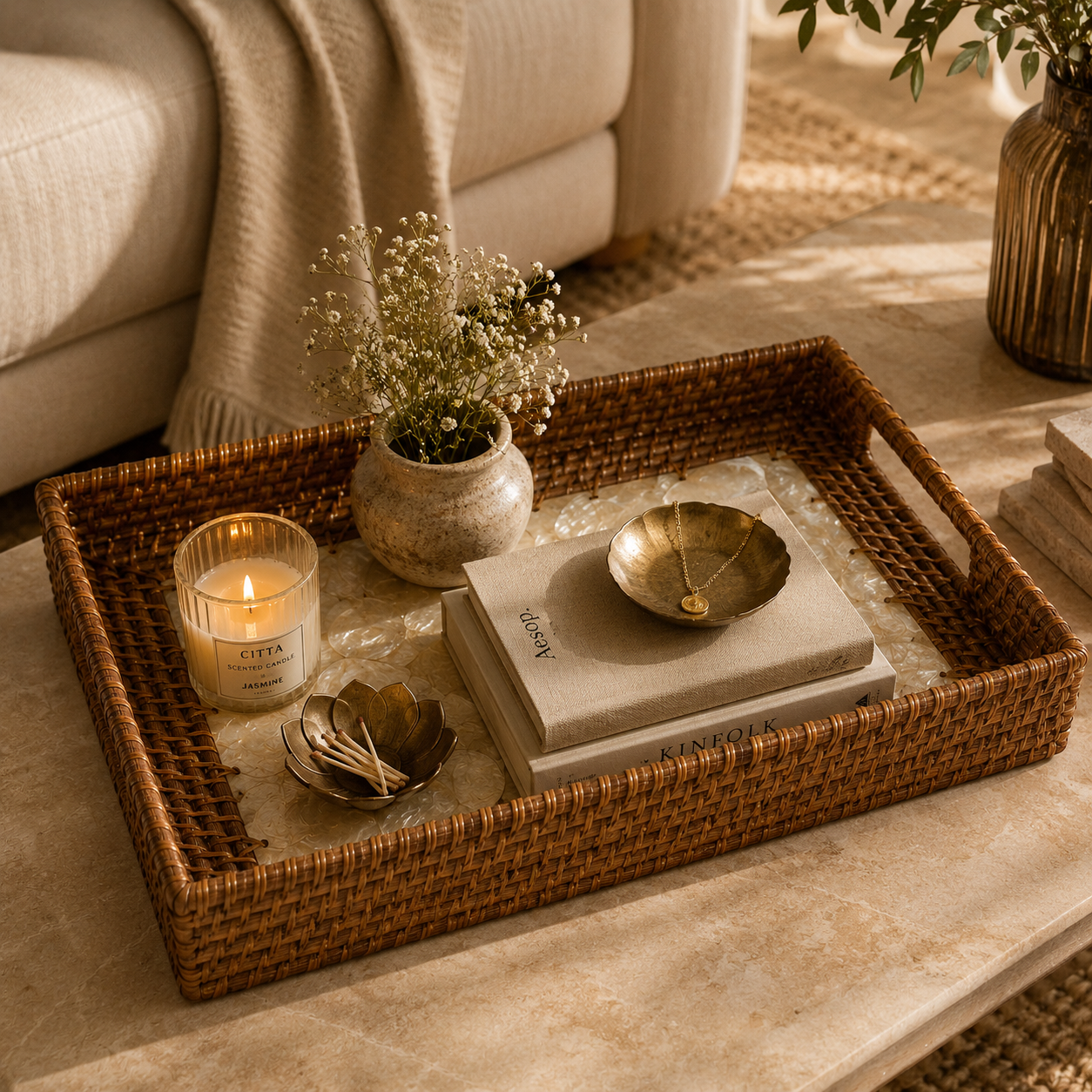 Rattan Seashell Capiz Tray