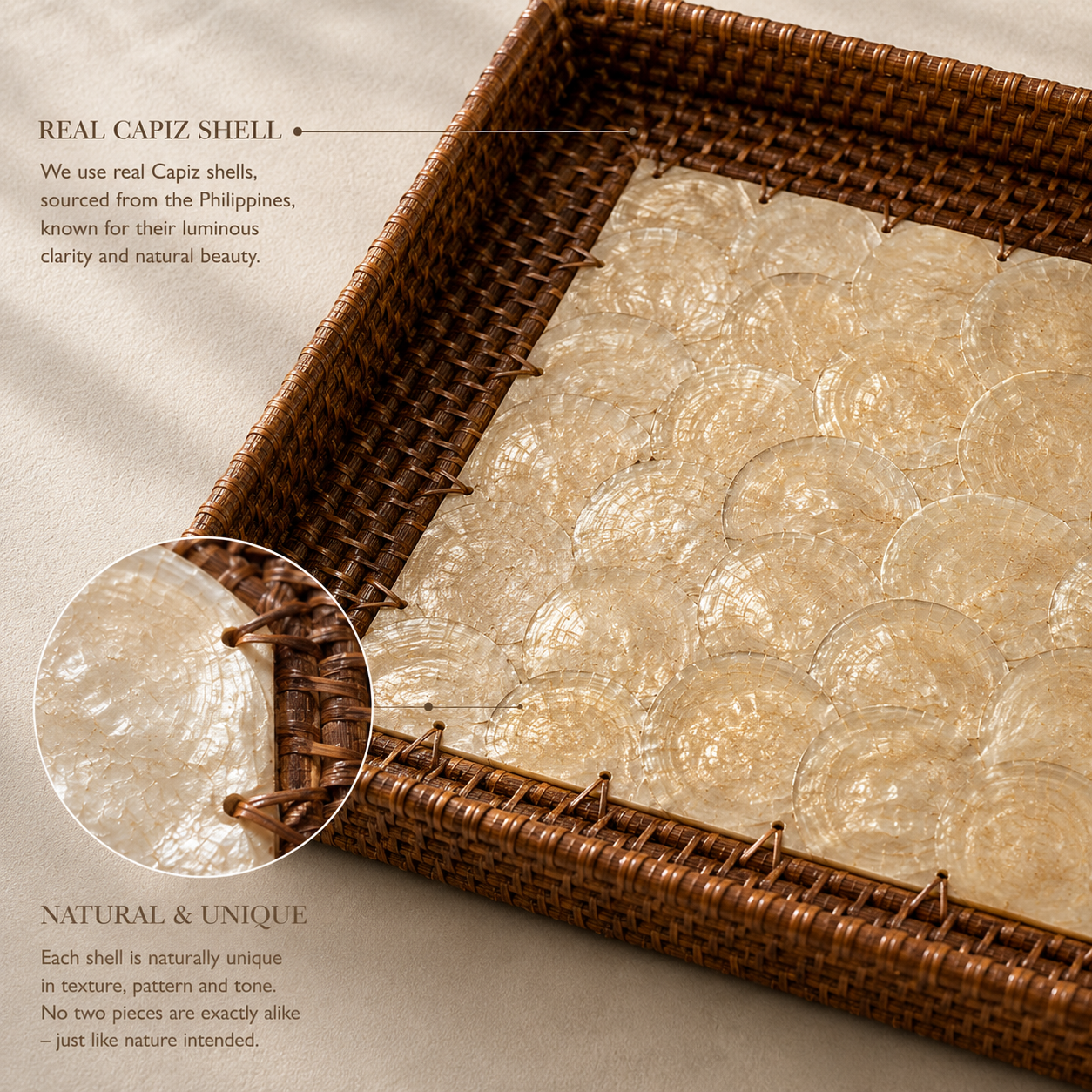 Rattan Seashell Capiz Tray