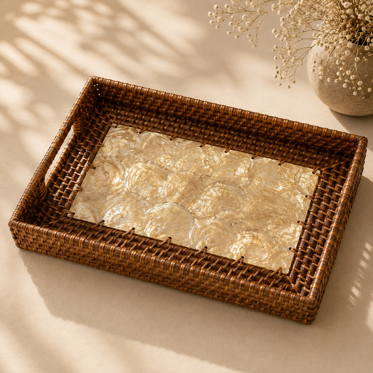 Rattan Seashell Capiz Tray