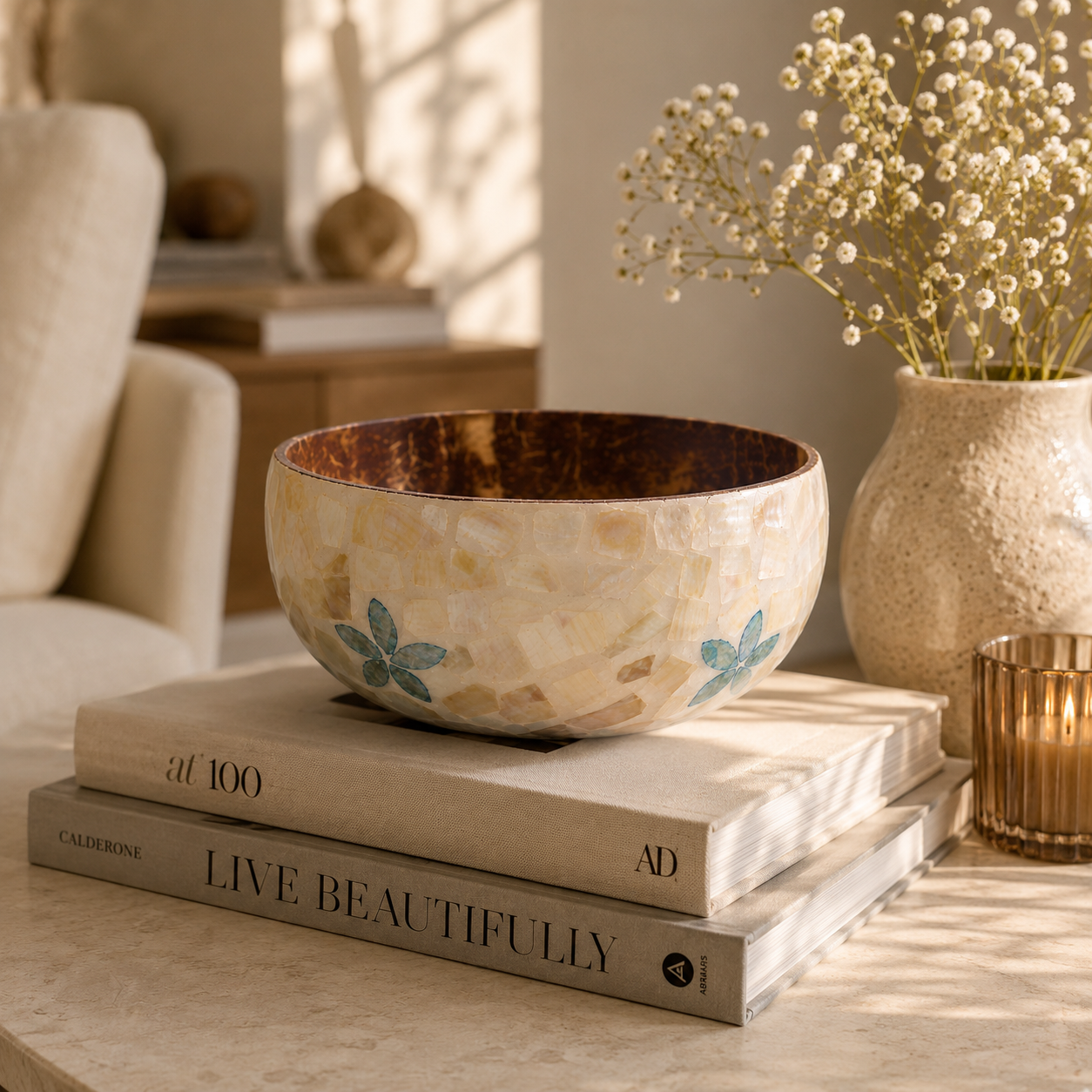 Floral Pearl Coconut Bowl
