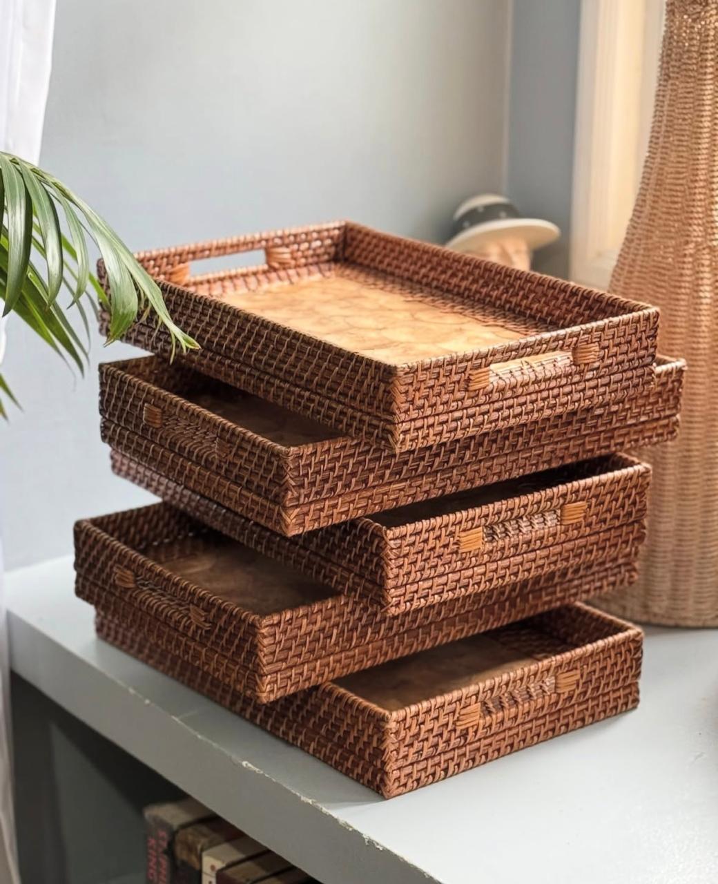 Rattan Seashell Capiz Rectangular Tray