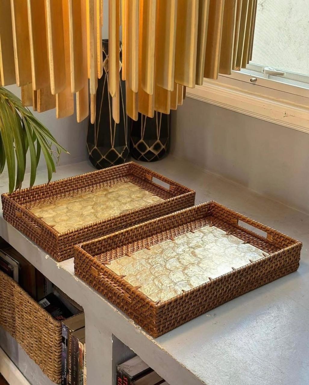 Rattan Seashell Capiz Rectangular Tray