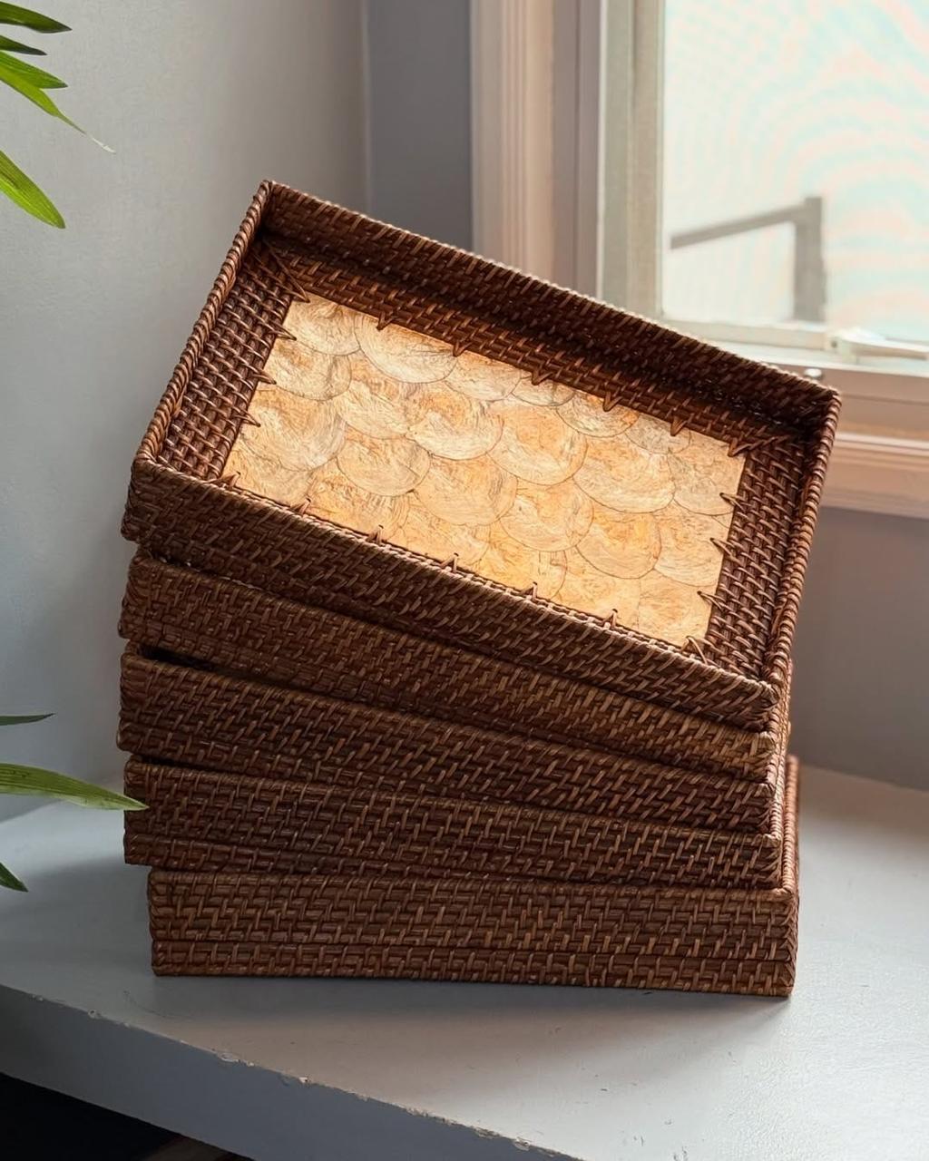 Rattan Seashell Capiz Rectangular Tray