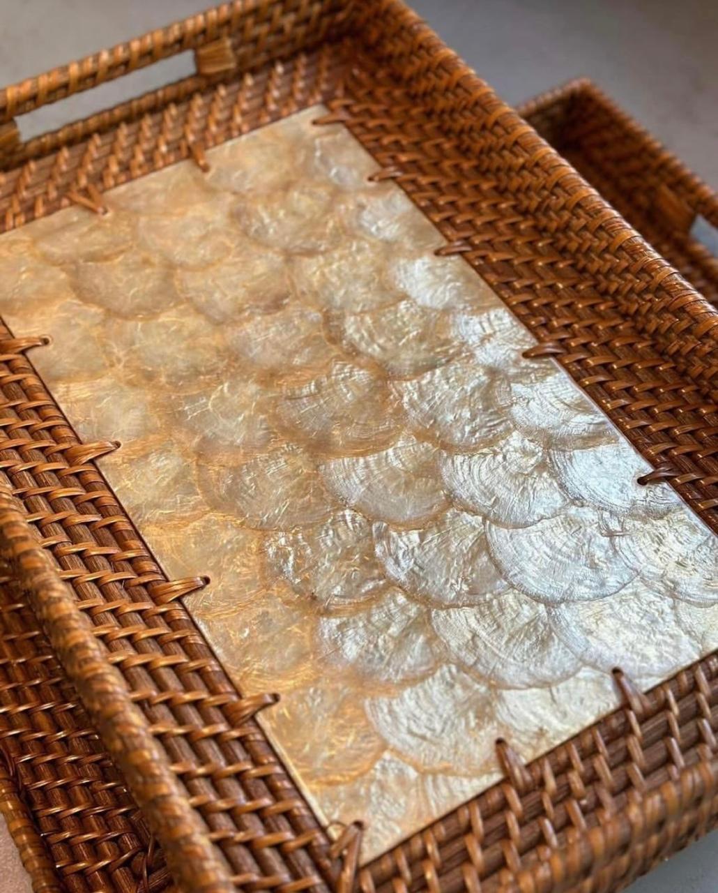 Rattan Seashell Capiz Rectangular Tray