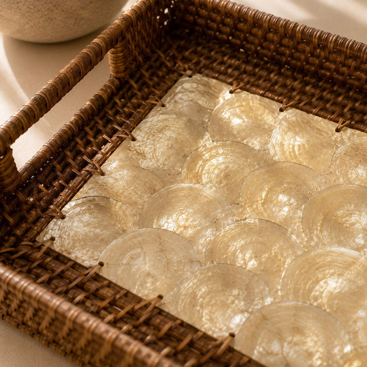 Rattan Seashell Capiz Tray