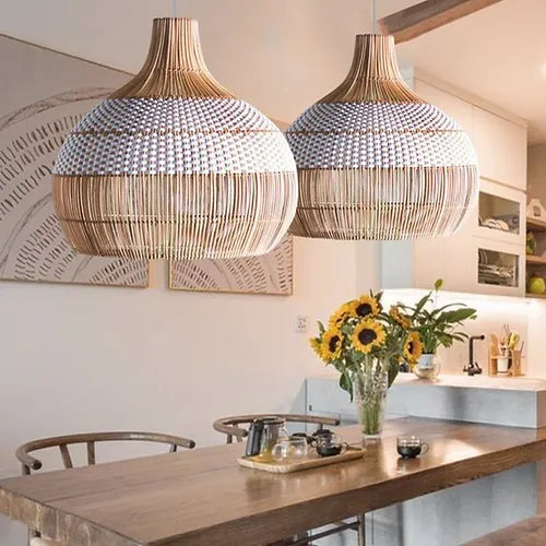 Tumip(White)- Unique handmade Woven Hanging Pendant Light