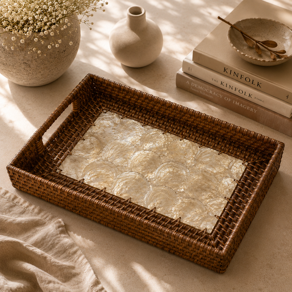 Rattan Seashell Capiz Tray