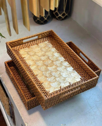 Rattan Seashell Capiz Rectangular Tray