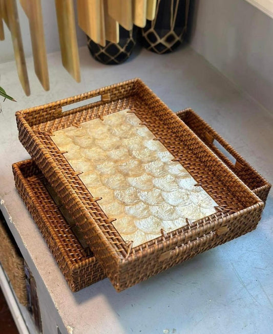 Rattan Seashell Capiz Rectangular Tray